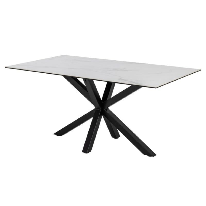 Trendstore Anabel Esstisch mit einer Tischplatte aus Keramik in weiß mit einer Breite von ca. 160 cm - Seitenansicht