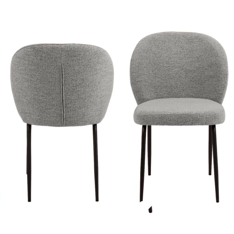 Esszimmerstuhl in Bezug Monza Grau 120 und Gestell in Metall Schwarz matt - Vorderansicht und Frontansicht