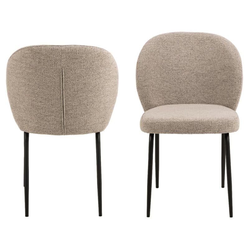 Esszimmerstuhl in Bezug Monza Beige 60 und Gestell in Metall Schwarz matt - Vorderansicht und Frontansicht