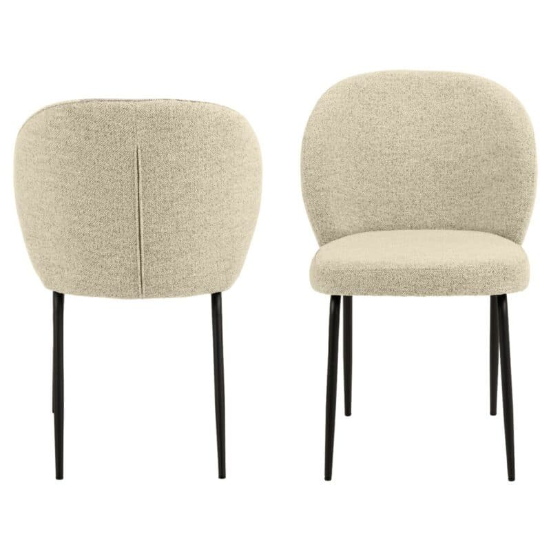 Esszimmerstuhl in Bezug Monza Creme 90 und Gestell in Metall Schwarz matt - Vorderansicht und Frontansicht