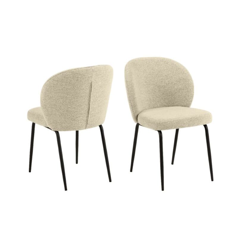 Trendstore Asra Esszimmerstuhl in Bezug Monza Creme 90 und Gestell in Metall Schwarz matt - Vorderansicht und Frontansicht seitlich