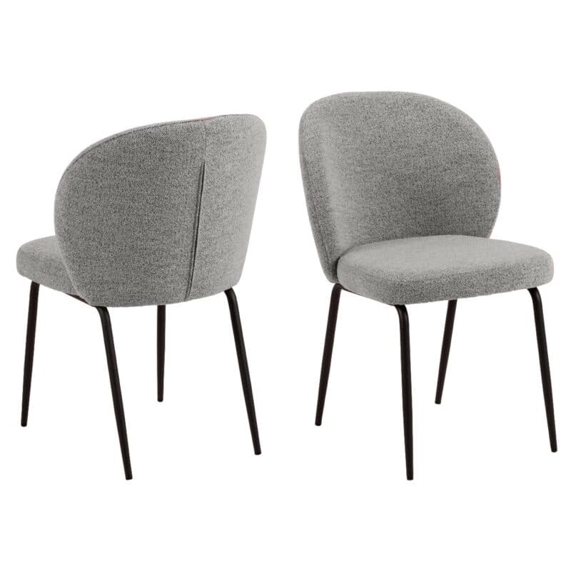 Trendstore Asra Esszimmerstuhl in Bezug Monza Grau 120 und Gestell in Metall Schwarz matt - Vorderansicht und Frontansicht seitlich