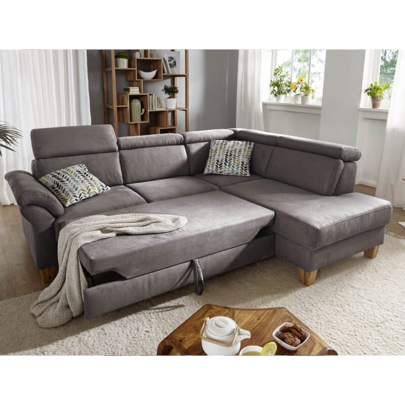 Sit&More Arngast Ecksofa Ottomane rechts, in Bezug Toro grau mit Bettfunktion.