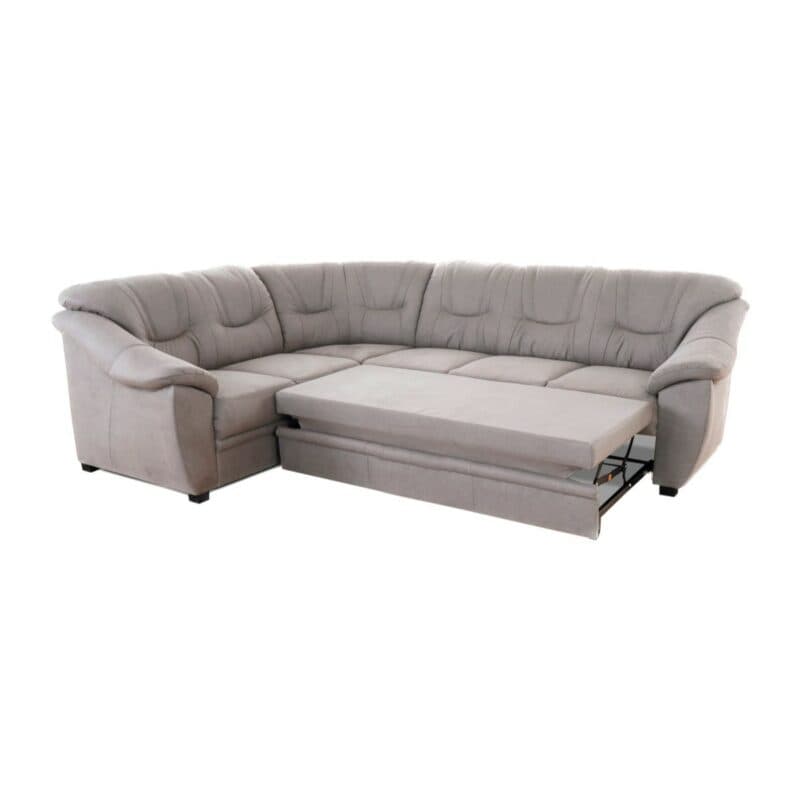 Polsteria Savona Ecksofa mit Bezug in Flachgewebe Euphoria 07 Elephant und Ottomane links — Ansicht Schlaffunktion