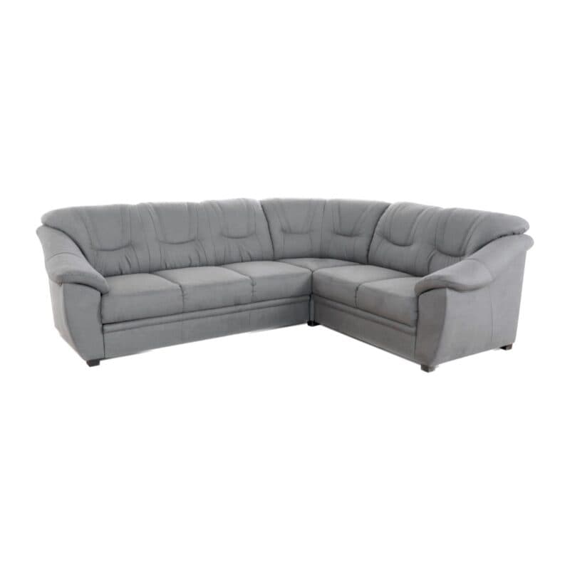 Polsteria Savona Ecksofa mit Bezug in Flachgewebe Euphoria 10 Grey und Ottomane rechts