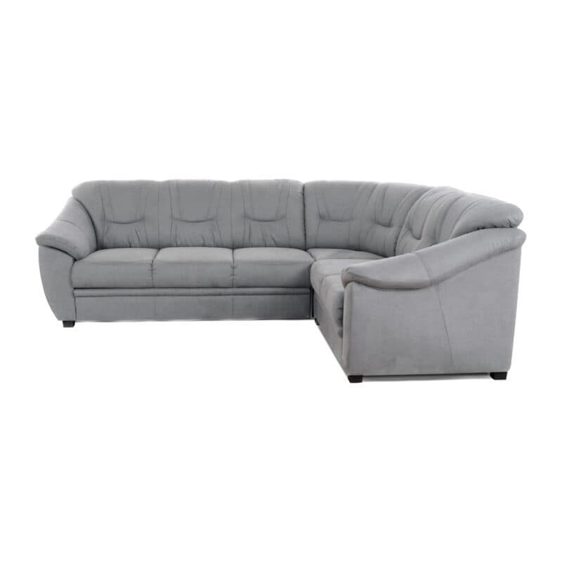 Polsteria Savona Ecksofa mit Bezug in Flachgewebe Euphoria 10 Grey und Ottomane rechts — Frontansicht