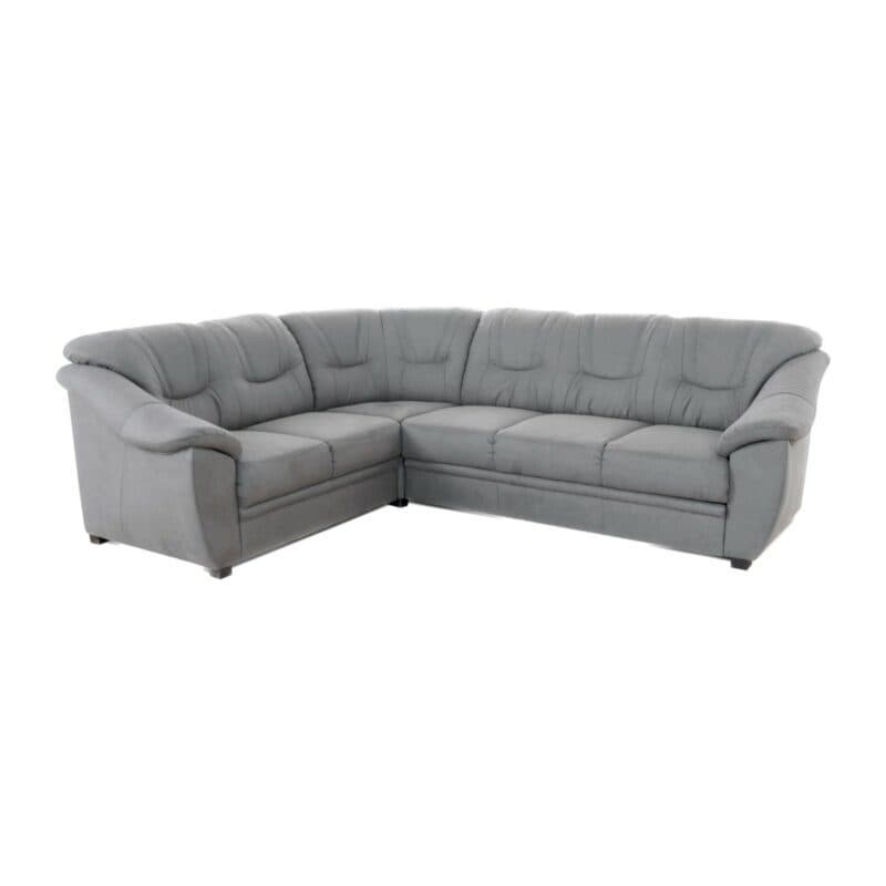 Polsteria Savona Ecksofa mit Bezug in Flachgewebe Euphoria 10 Grey und Ottomane links — Frontansicht