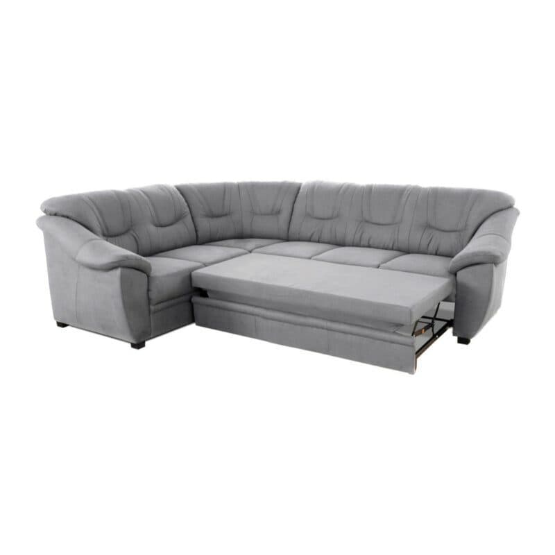 Polsteria Savona Ecksofa mit Bezug in Flachgewebe Euphoria 10 Grey und Ottomane links — Ansicht Schlaffunktion