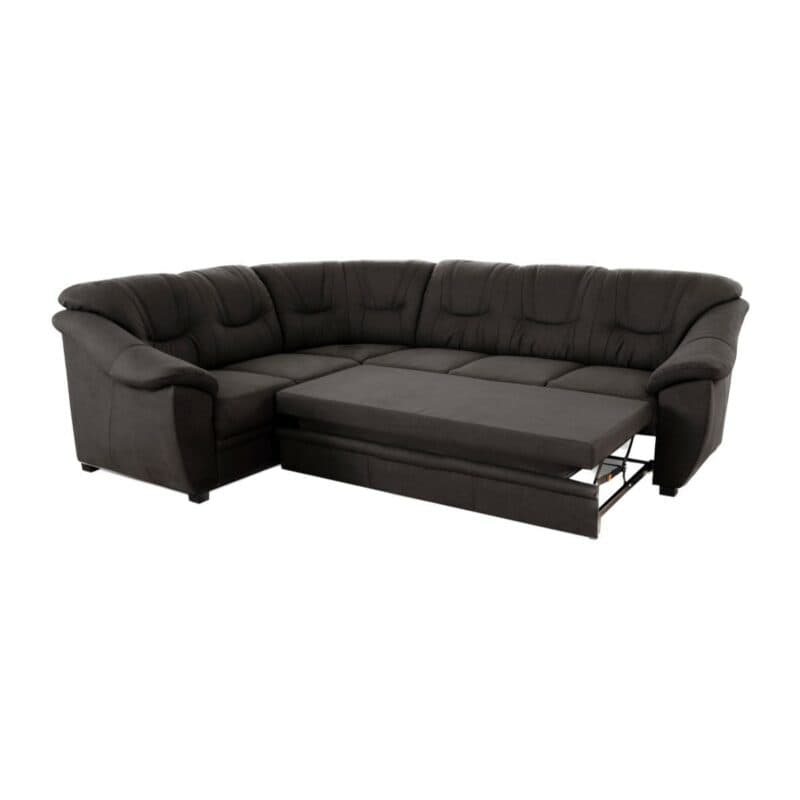 Polsteria Savona Ecksofa mit Bezug in Flachgewebe Euphoria 16 Fango und Ottomane links — Ansicht Schlaffunktion