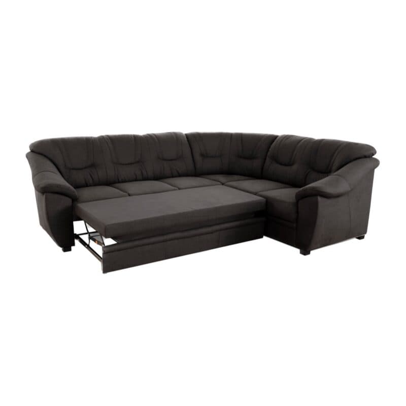 Polsteria Savona Ecksofa mit Bezug in Flachgewebe Euphoria 16 Fango und Ottomane rechts — Ansicht Schlaffunktion