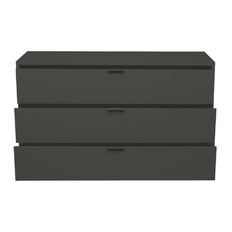Trendstore Milana Kommode mit 3 Schubladen in Lack anthrazit matt — Frontansicht mit Schubladen offen