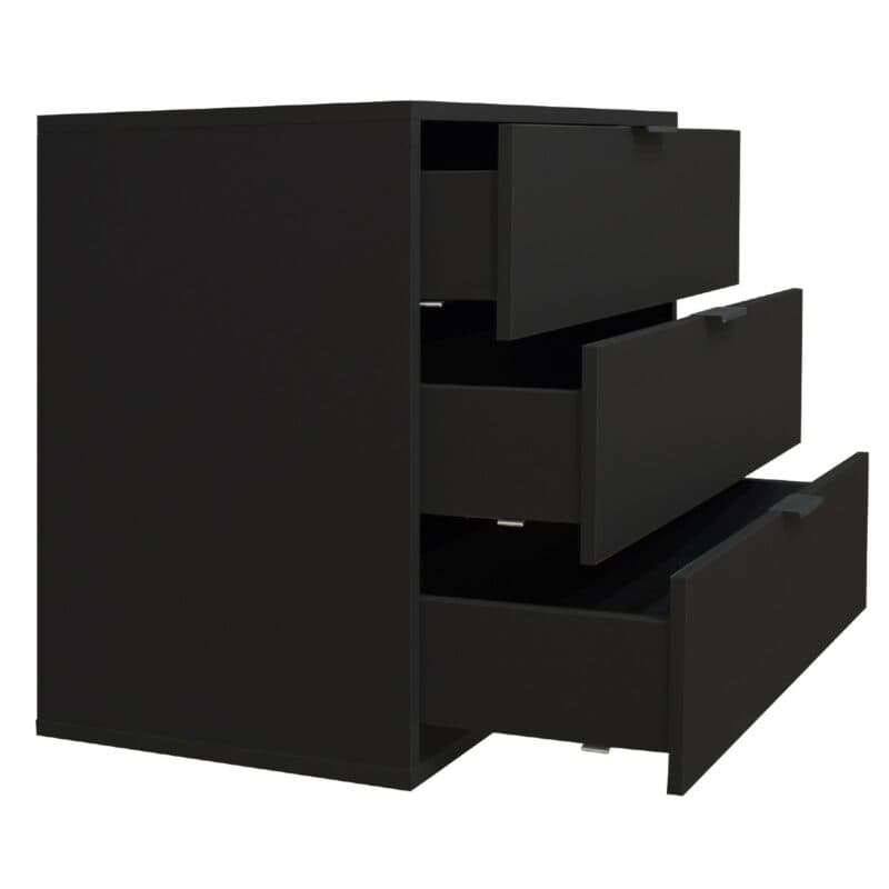 Trendstore Milana Kommode mit 3 Schubladen in Lack anthrazit matt mit einer Breite ca. 81 cm — Seitenansicht mit Schubladen offen