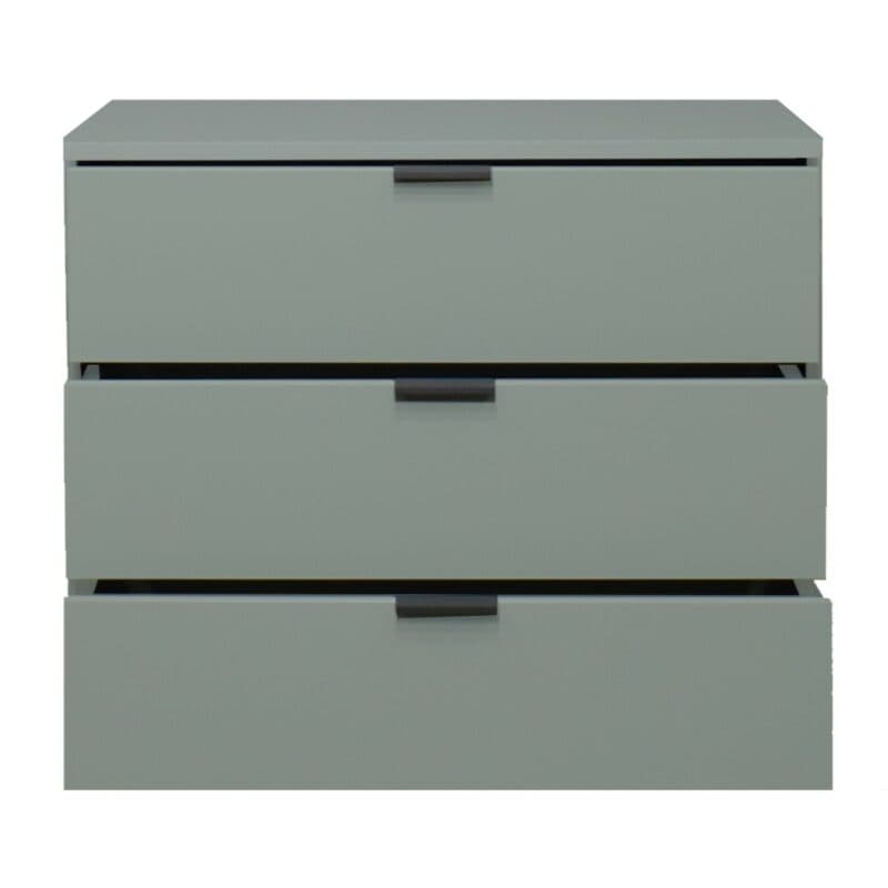 Trendstore Milana Kommode mit 3 Schubladen in Lack piniengrün matt mit einer Breite ca. 81 cm — Frontansicht Schubladen offen