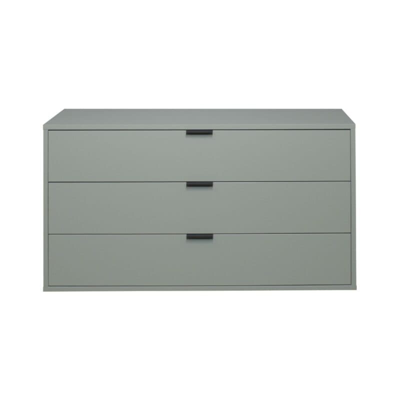 Trendstore Milana Kommode mit 3 Schubladen in Lack piniengrün matt — Frontansicht mit Schubalden geschlossen