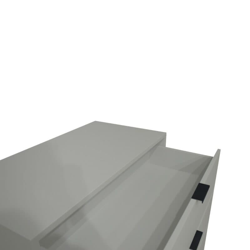 Trendstore Milana Kommode mit 3 Schubladen in Lack kreidegrau matt — Detailansicht mit Schubladen offen