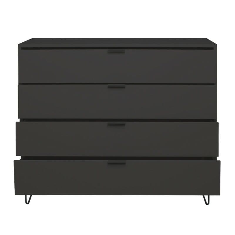 Trendstore Milana Kommode mit 4 Schubladen in Lack anthrazit — Frontansicht mit Schubladen offen
