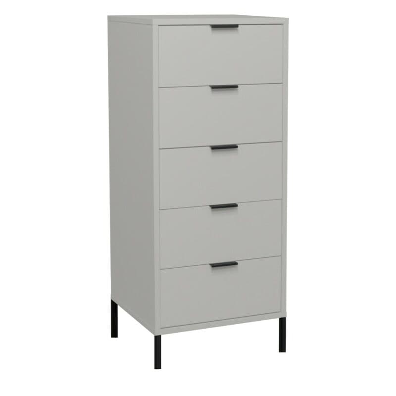 Trendstore Milana Kommode mit 5 Schubladen in Lack kreidegrau matt — seitlich