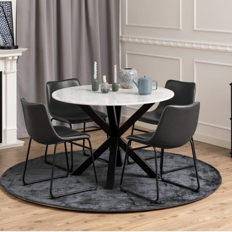 Trendstore Anabel Esstisch in Marmor Guangxi weiß mit Gestell in Metall schwarz.