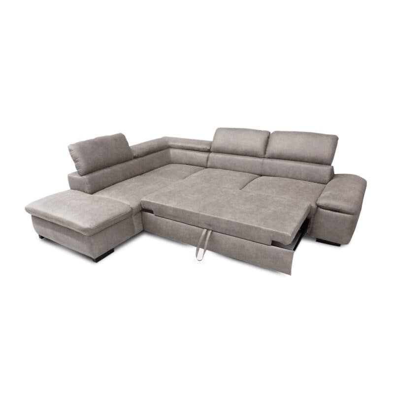 Sit&More Alberto Ecksofa 7400 inkl. Kopfteilverstellung in Bezug Euphoria Elephant mit Ottomane links mit Schlaffunktion - Ansicht Schlaffunktion ausgezogen