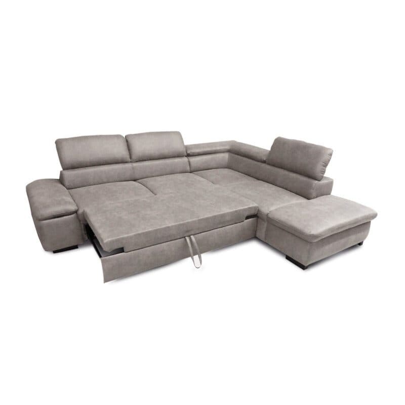 Sit&More Alberto Ecksofa 7400 inkl. Kopfteilverstellung in Bezug Euphoria Elephant mit Ottomane rechts mit Schlaffunktion - Ansicht Schlaffunktion ausgezogen