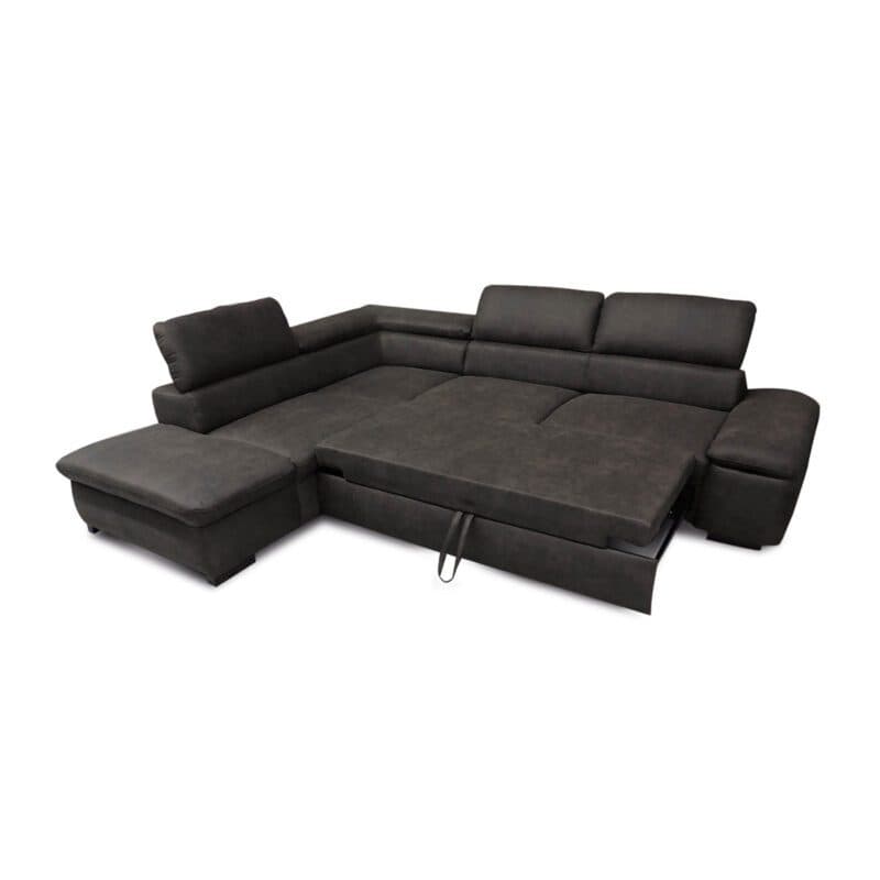 Sit&More Alberto Ecksofa 7400 inkl. Kopfteilverstellung in Bezug Euphoria Fango mit Ottomane links mit Schlaffunktion - Ansicht Schlaffunktion ausgezogen