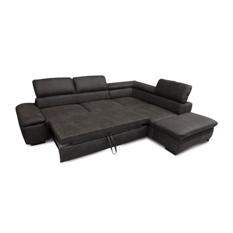 Sit&More Alberto Ecksofa 7400 inkl. Kopfteilverstellung in Bezug Euphoria Fango mit Ottomane rechts mit Schlaffunktion - Ansicht Schlaffunktion ausgezogen