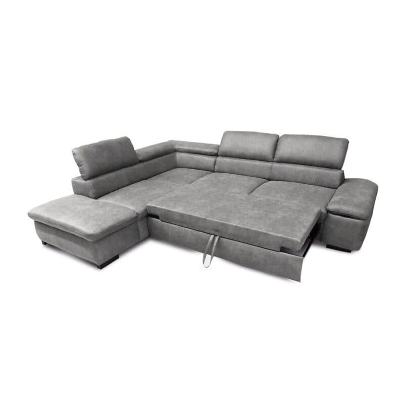 Sit&More Alberto Ecksofa 7400 inkl. Kopfteilverstellung in Bezug Euphoria Grau mit Ottomane links mit Schlaffunktion - Ansicht Schlaffunktion ausgezogen