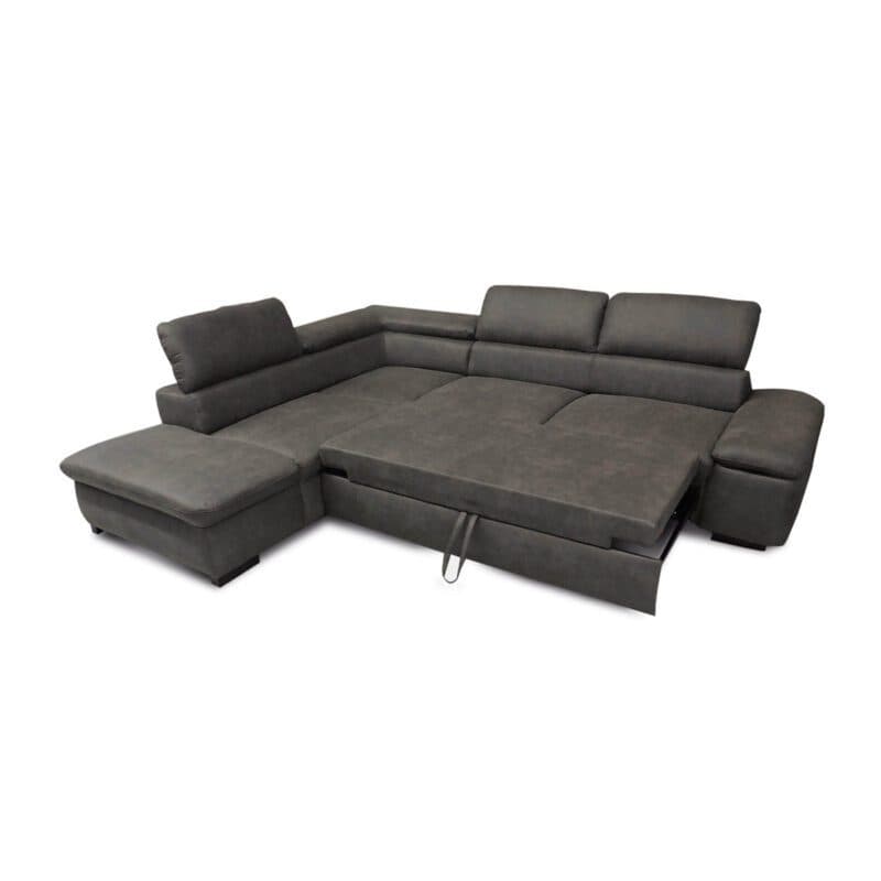 Sit&More Alberto Ecksofa 7400 inkl. Kopfteilverstellung in Bezug Euphoria Schlamm mit Ottomane links mit Schlaffunktion - Ansicht Schlaffunktion ausgezogen