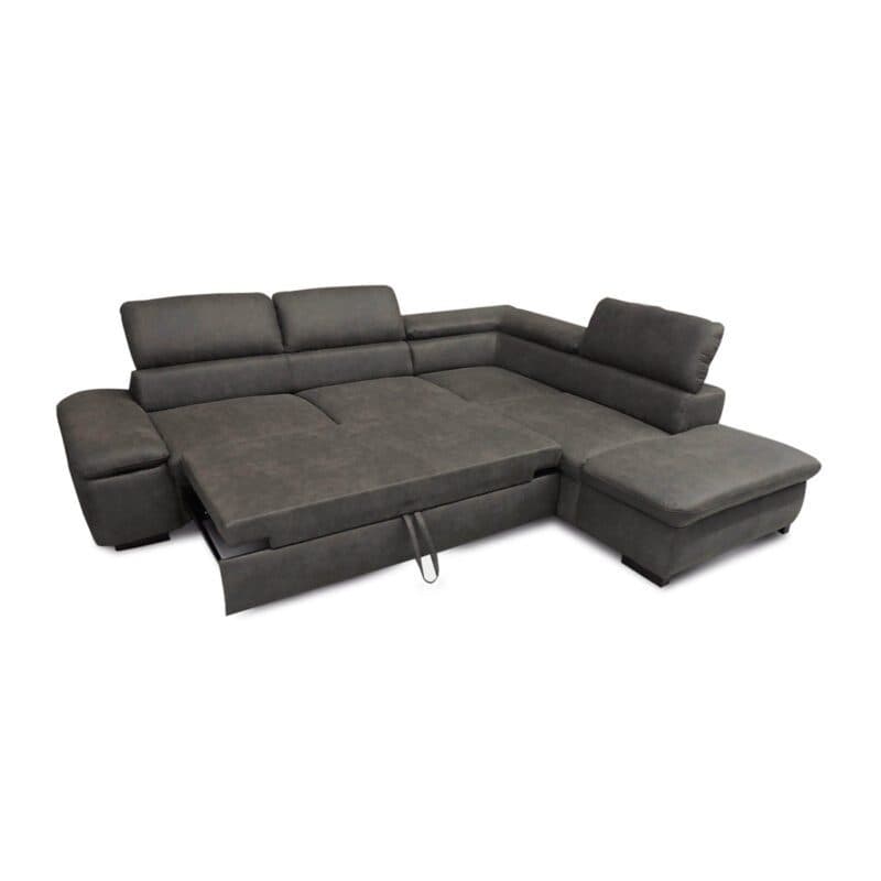 Sit&More Alberto Ecksofa 7400 inkl. Kopfteilverstellung in Bezug Euphoria Schlamm mit Ottomane rechts mit Schlaffunktion - Ansicht Schlaffunktion ausgezogen