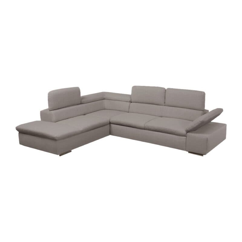 Polsteria Alcudia Ecksofa mit Bezug in Flachgewebe Euphoria 07 Elephant und Ottomane links — Ansicht manuelle Armteilverstellung