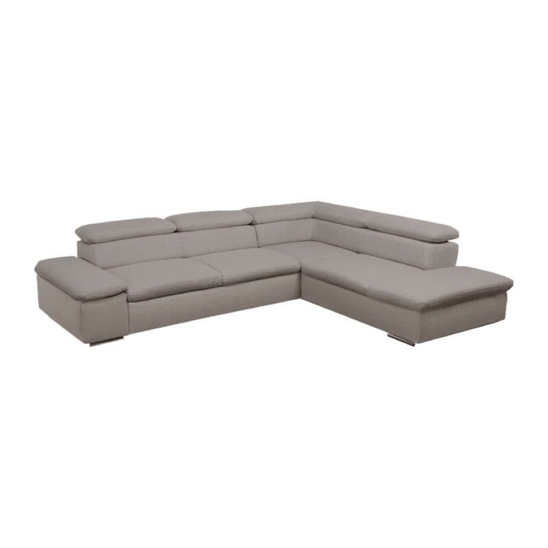 Polsteria Alcudia Ecksofa mit Bezug in Flachgewebe Euphoria 07 Elephant und Ottomane rechts
