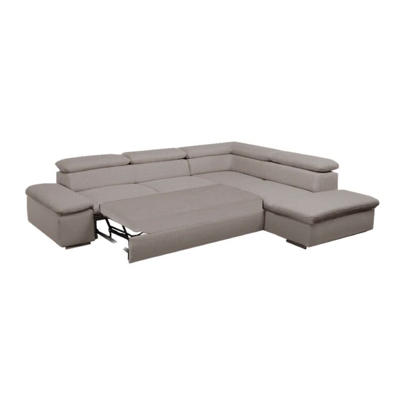 Polsteria Alcudia Ecksofa mit Bezug in Flachgewebe Euphoria 07 Elephant und Ottomane links — Ansicht Schlaffunktion