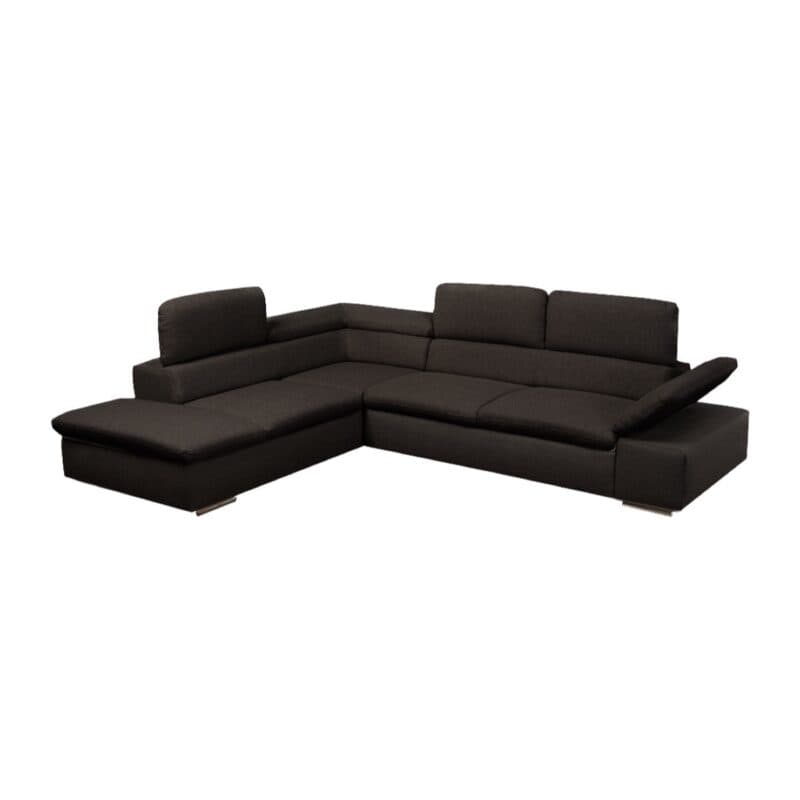 Polsteria Alcudia Ecksofa mit Bezug in Flachgewebe Euphoria 16 Fango und Ottomane links — Ansicht manuelle Armteilverstellung