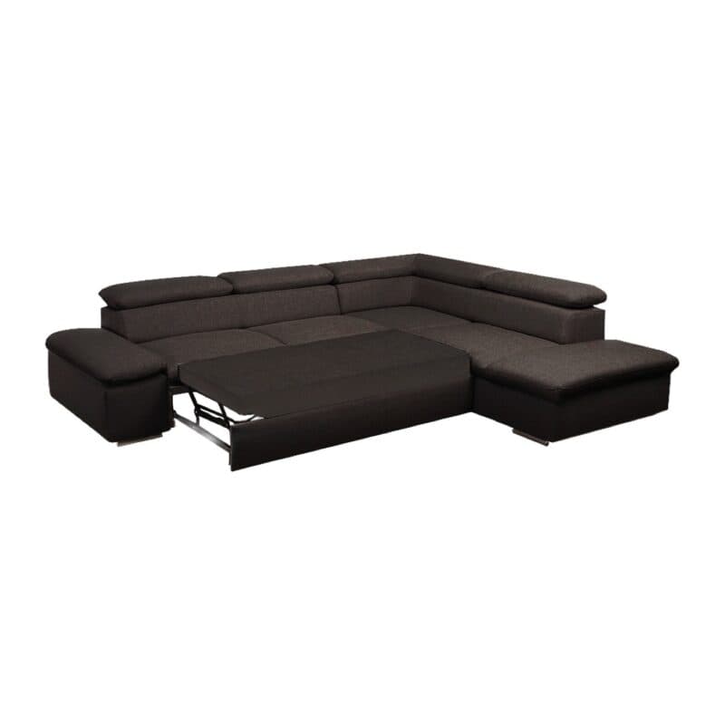 Polsteria Alcudia Ecksofa mit Bezug in Flachgewebe Euphoria 16 Fango und Ottomane links — Ansicht Schlaffunktion