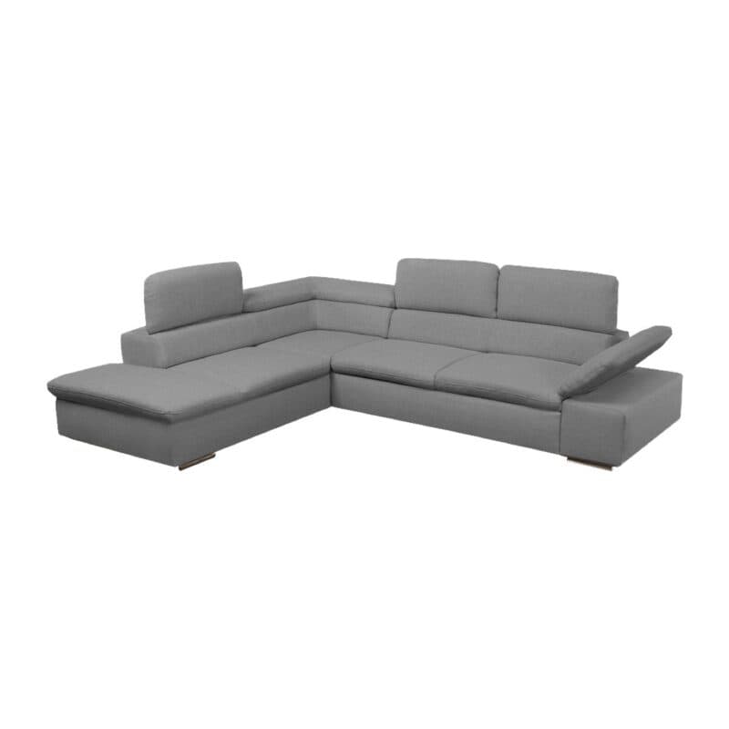 Polsteria Alcudia Ecksofa mit Bezug in Flachgewebe Euphoria 10 Grey und Ottomane links — Ansicht manuelle Armteilverstellung