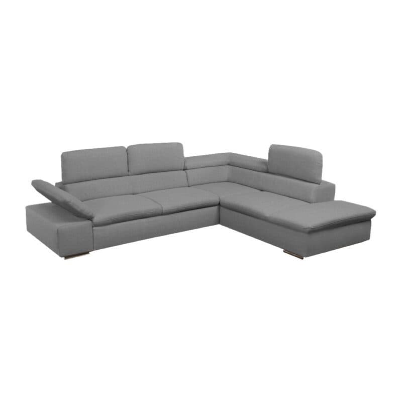 Polsteria Alcudia Ecksofa mit Bezug in Flachgewebe Euphoria 10 Grey und Ottomane rechts — Ansicht manuelle Armteilverstellung