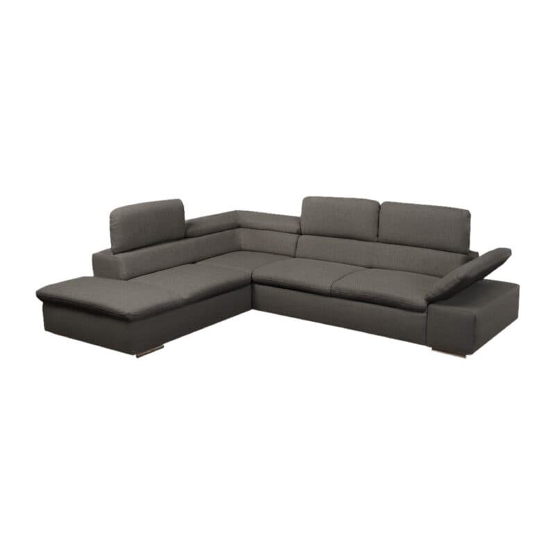 Polsteria Alcudia Ecksofa mit Bezug in Flachgewebe Euphoria 14 Schlamm und Ottomane links — Ansicht manuelle Armteilverstellung