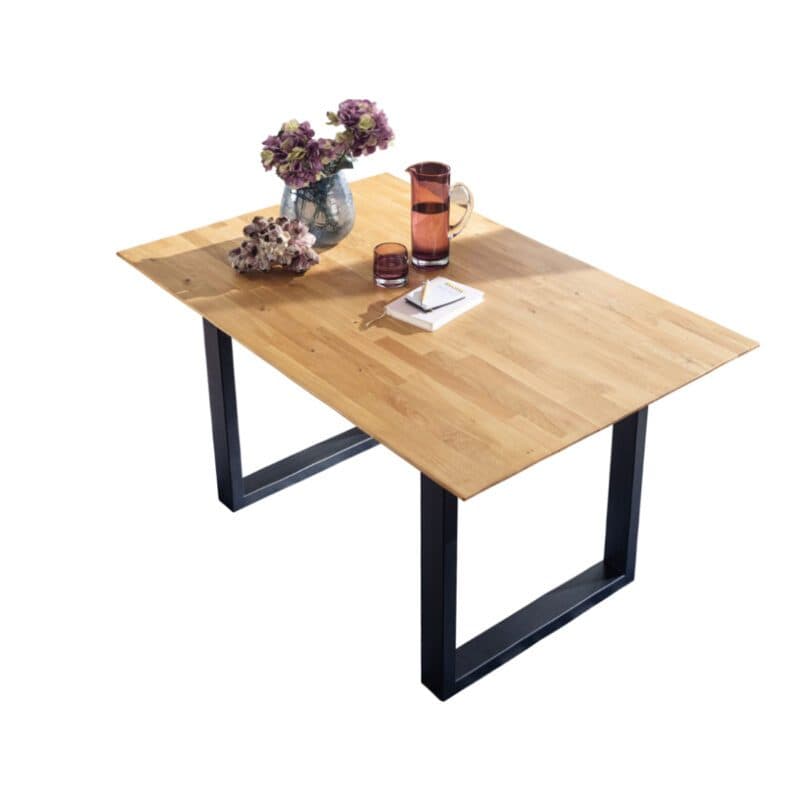 Trendstore Gaard Esstisch in Wildeiche massiv geölt mit U-Gestell in Metall schwarz