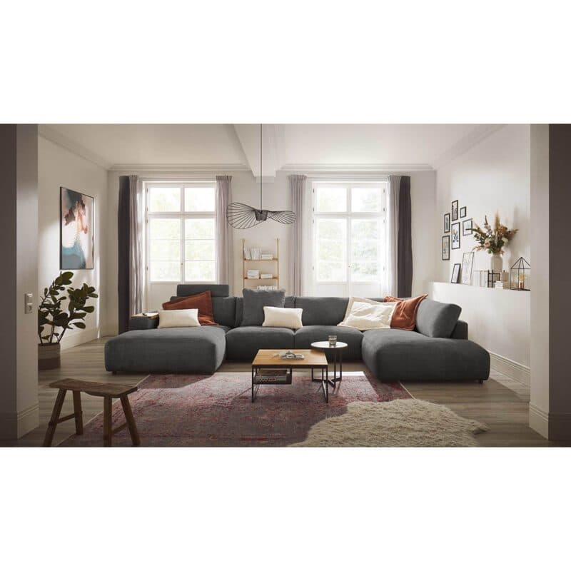 Musterring Lucia Wohnlandschaft Longchair links Bezug Cord dark grey Wohnbeispiel