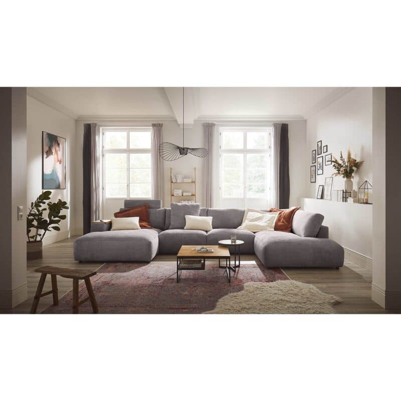 Musterring Lucia Wohnlandschaft Longchair links Bezug Cord grey Wohnbeispiel
