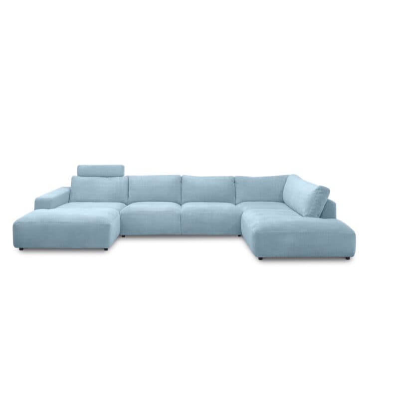 Musterring Lucia Wohnlandschaft Longchair links Bezug Cord light blue frontal