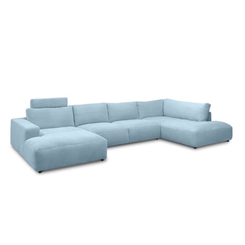 Musterring Lucia Wohnlandschaft Longchair links Bezug Cord light blue schräg