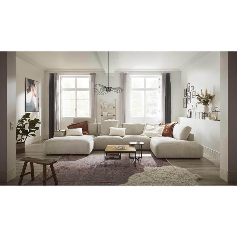 Musterring Lucia Wohnlandschaft Longchair links Bezug Cord light grey Wohnbeispiel