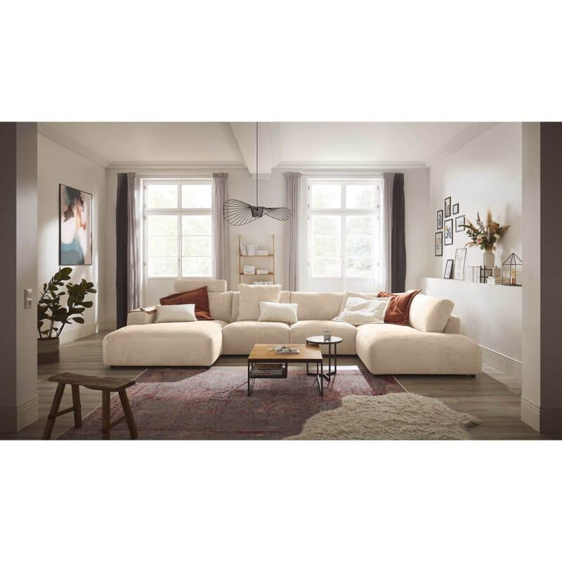 Musterring Lucia Wohnlandschaft Longchair links Bezug Cord nature Wohnbeispiel