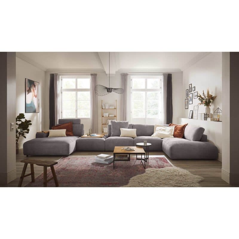 Musterring Lucia Wohnlandschaft Zwischenhocker Longchair links Bezug Cord grey Wohnbeispiel