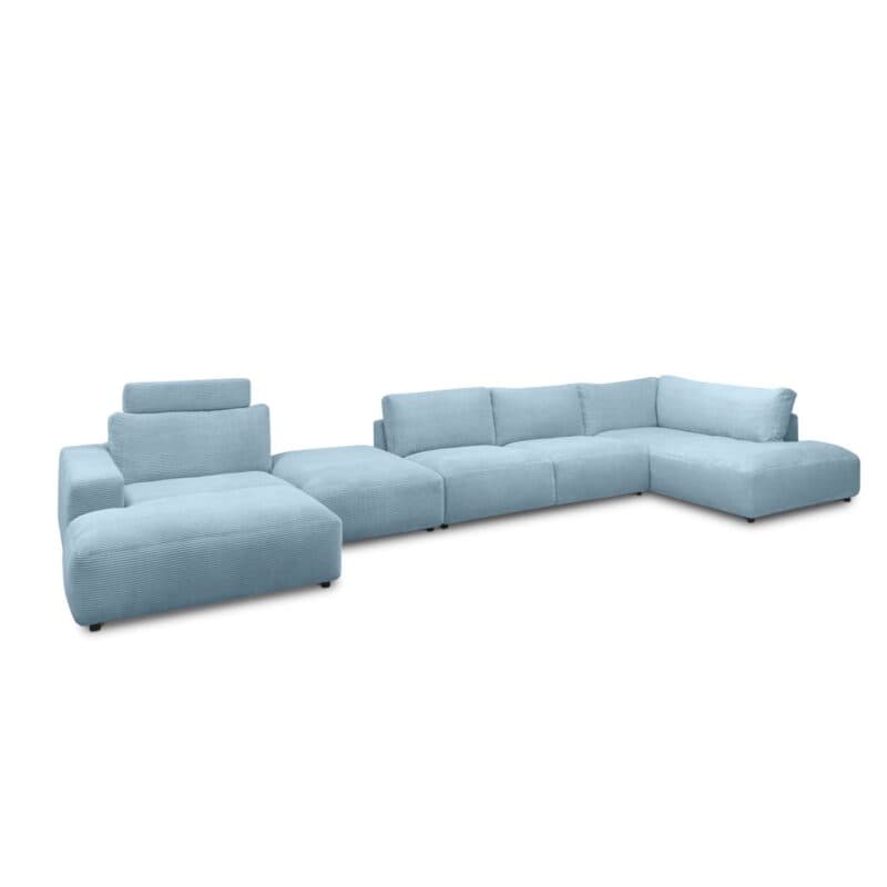 Musterring Lucia Wohnlandschaft Zwischenhocker Longchair links Bezug Cord light blue schräg