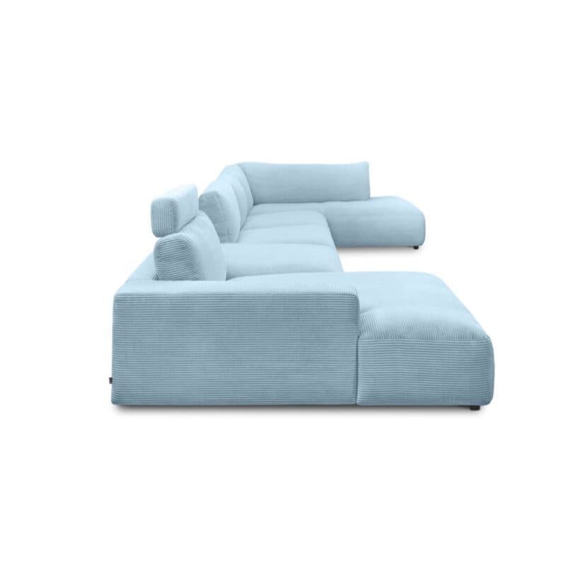 Musterring Lucia Wohnlandschaft Zwischenhocker Longchair links Bezug Cord light blue seitlich