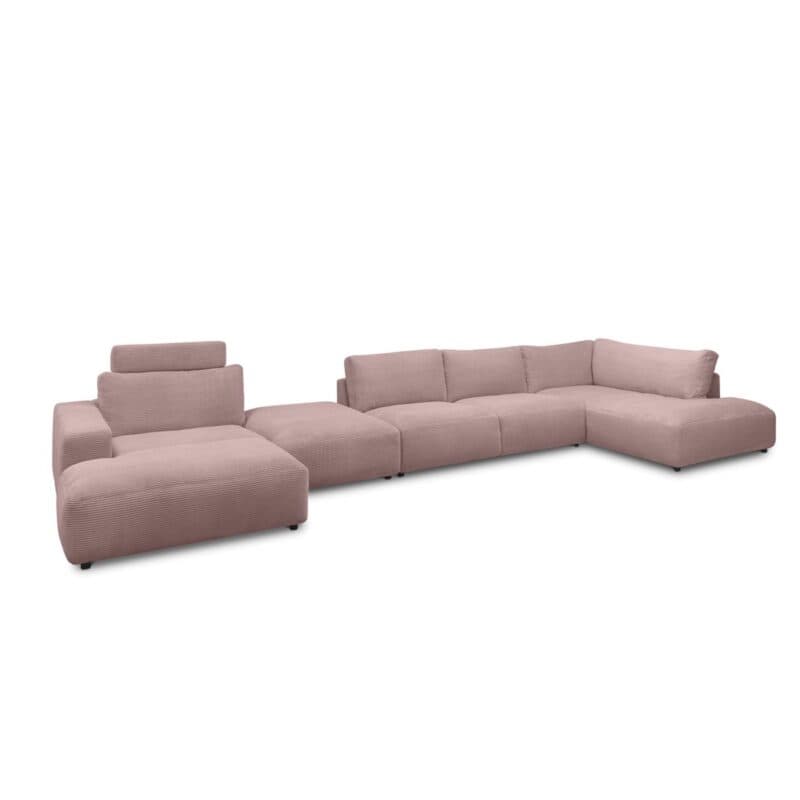 Musterring Lucia Wohnlandschaft Zwischenhocker Longchair links Bezug Cord rosa schräg