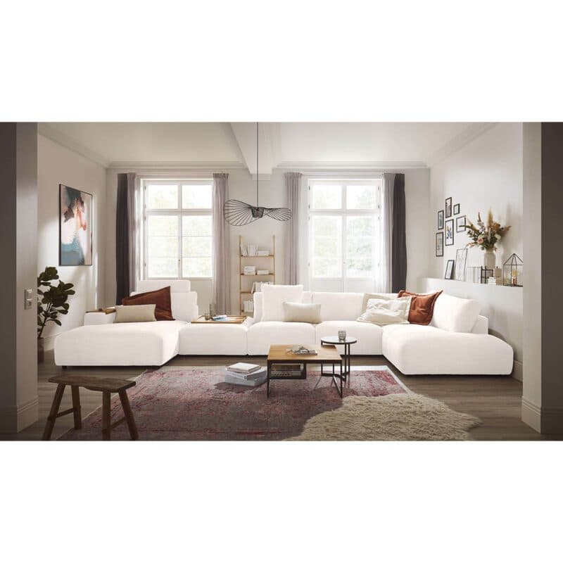 Musterring Lucia Wohnlandschaft Zwischenhocker Longchair links Bezug Cord snow Wohnbeispiel