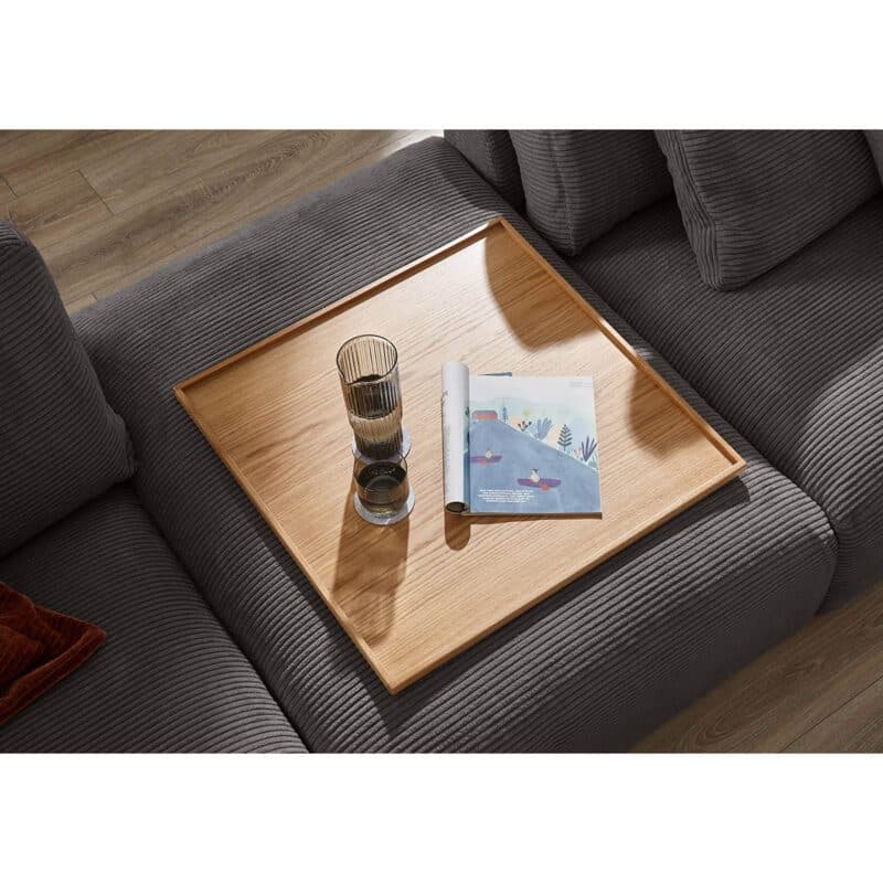 Musterring Lucia Zwischenhocker Bezug Cord dark grey mit Holztablett Deko